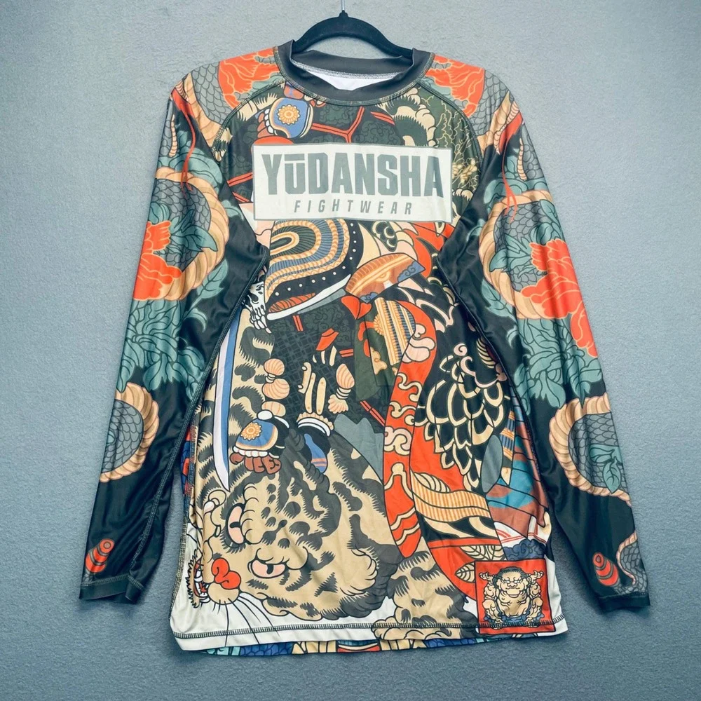 YUDANSHA FIGHTWEAR Mens‎ Long Sleeve Rash Guard Jiu Jitsu Grappling MMA Shirt XL